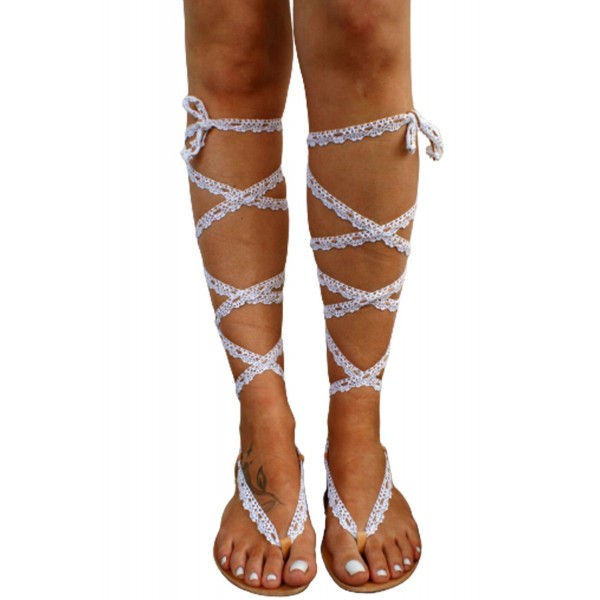 White Boho Style Lace Cross Strap Sexy Flip Flops 