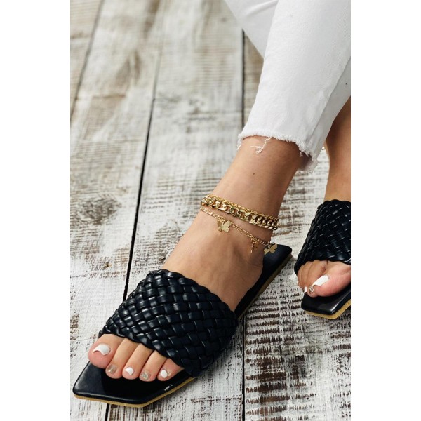 Flat-heel Braided Lattice Slippers 