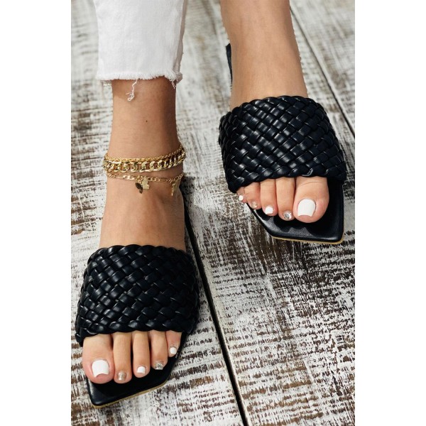 Flat-heel Braided Lattice Slippers 