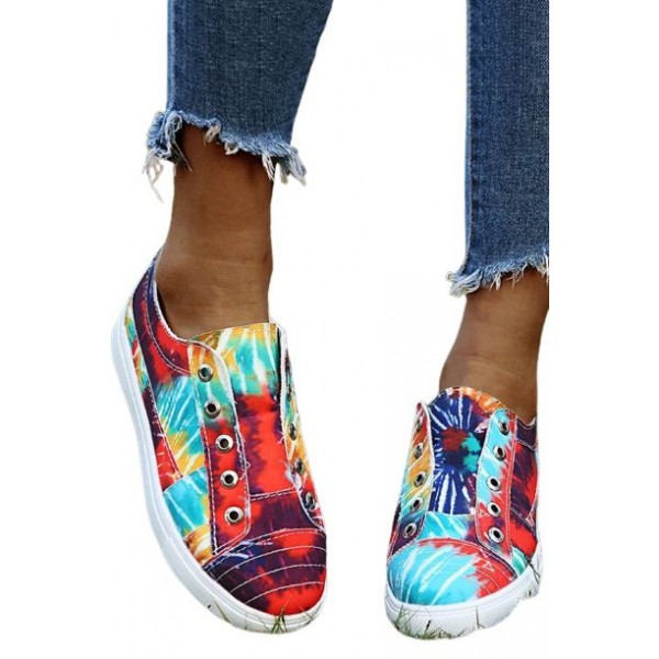 Color Block PU Round Toe Flat Shoes 