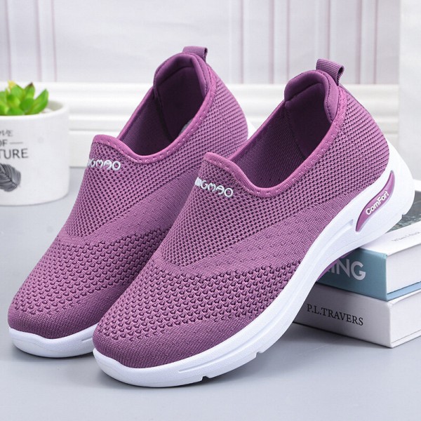 Women Solid Color Mesh Breathable Soft Antiskid Running Shoes 