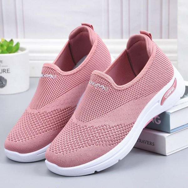 Women Solid Color Mesh Breathable Soft Antiskid Running Shoes 