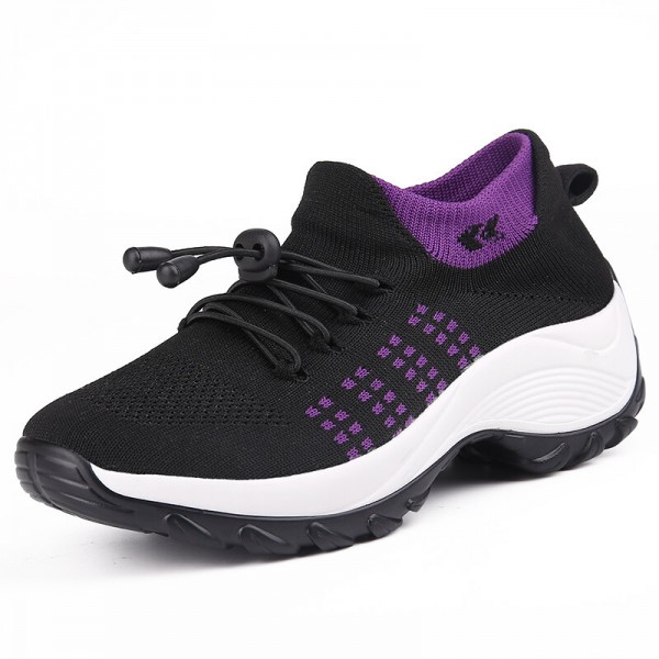 Women Casual Knitted Mesh Lace-up Antiskid Running Shoes 