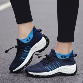 Women Casual Knitted Mesh Lace-up Antiskid Running Shoes