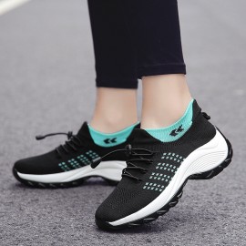 Women Casual Knitted Mesh Lace-up Antiskid Running Shoes