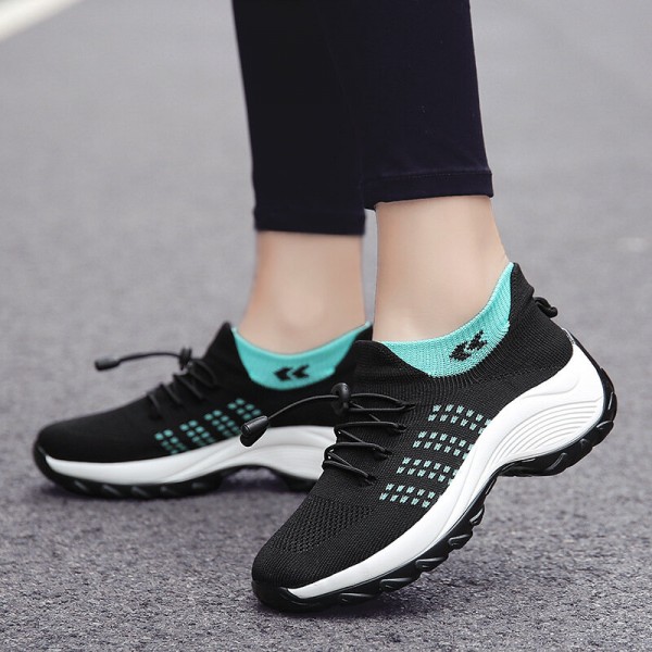 Women Casual Knitted Mesh Lace-up Antiskid Running Shoes 