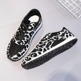 Women Splicing Mesh Comfy Breathable Casual Leopard Sneakers