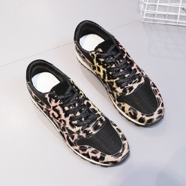 Women Splicing Mesh Comfy Breathable Casual Leopard Sneakers