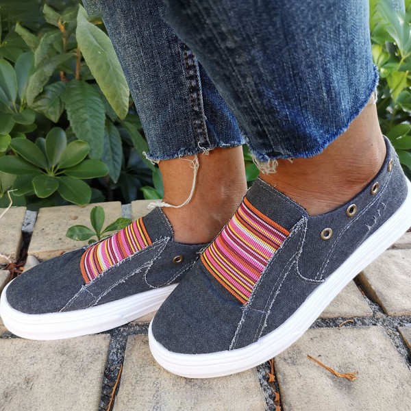 Plus Size Women Casual Slip On Flat Denim Canvas Shoes 