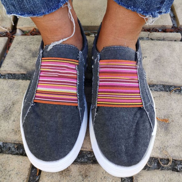 Plus Size Women Casual Slip On Flat Denim Canvas Shoes 