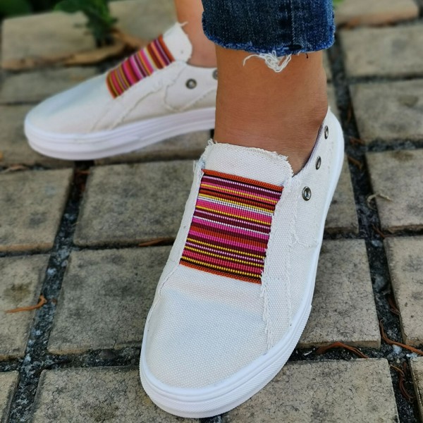 Plus Size Women Casual Slip On Flat Denim Canvas Shoes 