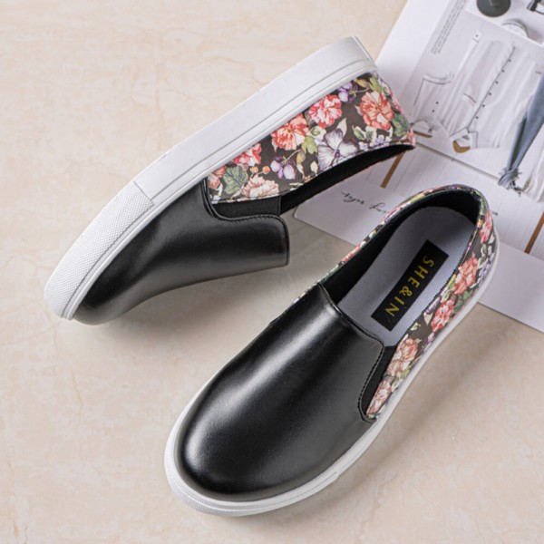 Women Casual Flowers Pattern Comfortable Flat Skate Shoes 