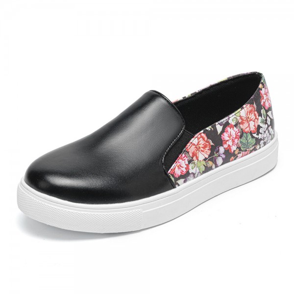 Women Casual Flowers Pattern Comfortable Flat Skate Shoes 