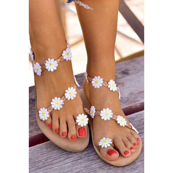 White Casual Tropical Floral Flip Flop Sandals 