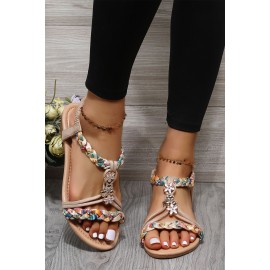 Apricot Flower Decor Braided Design Ankle Strap Sa..