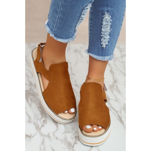 Brown Suede Open Toe Wedge Sandals 