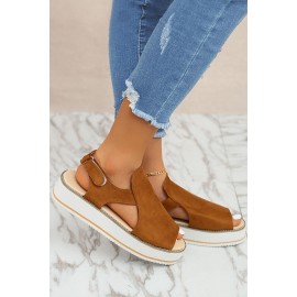 Brown Suede Open Toe Wedge Sandals