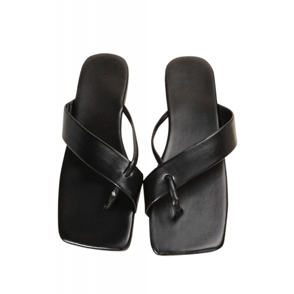 Black Criss Cross Square Toe Flip Flops 