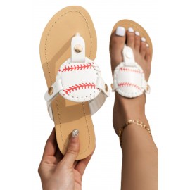 White Baseball PU Leather Flip Flops