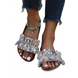 Floral Print Ruched Flat Slippers