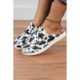 White Cow Print Slip On Flat Sneakers