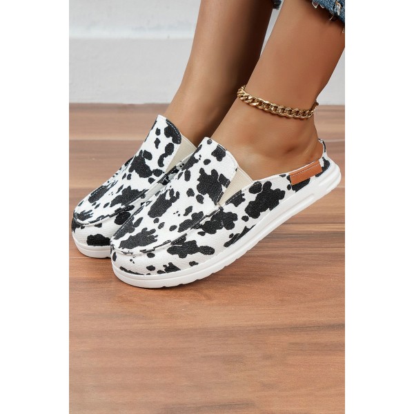 White Cow Print Slip On Flat Sneakers 