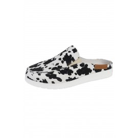 White Cow Print Slip On Flat Sneakers