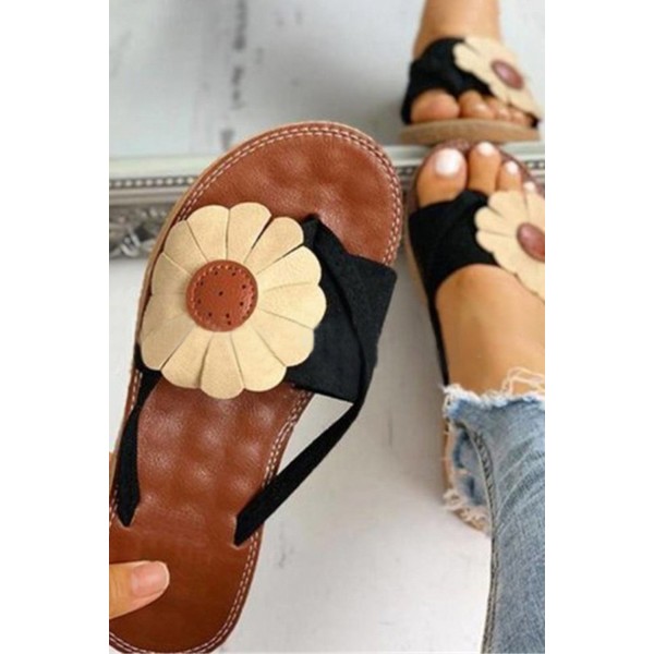 Black Sunflower Flat Beach Slippersh Slippers