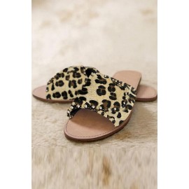 Summer Leopard Beads Round Toe Flat Slippers