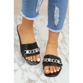 Black Chain Decor PU Flat Slippers