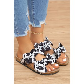 Cow Print Bowknot Open Toe Flat Slippers