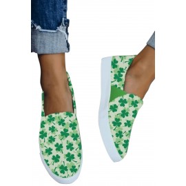 Green St. Patrick's Day Shamrock Print Slip-on Flat Shoes