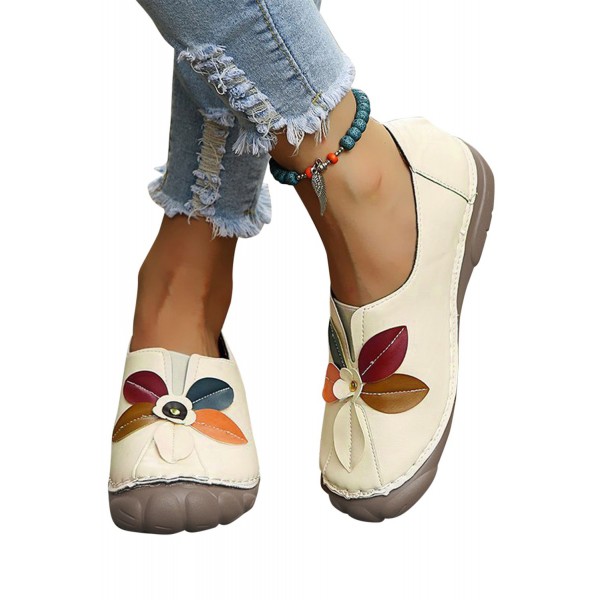 Beige Vintage Colorblock Western Print Graphic Flat Shoes 