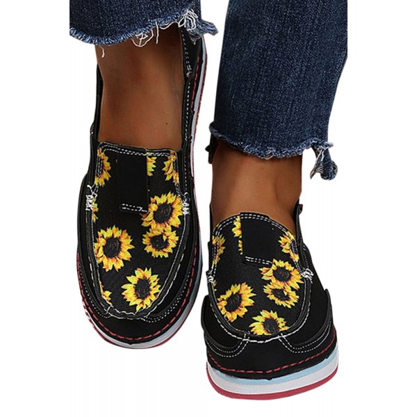 Black Sunflower Slip-on Boat Shoes 