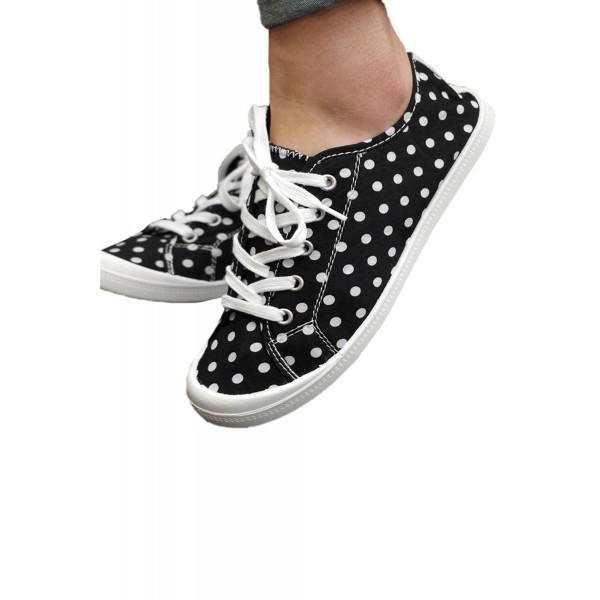 Black Polka Dot Print Lace-up Sneakers 