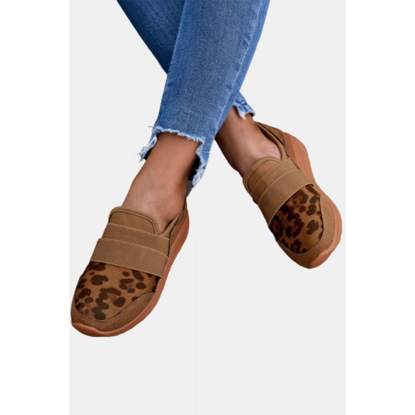 Brown Leopard Patchwork Slip On Sneakers 