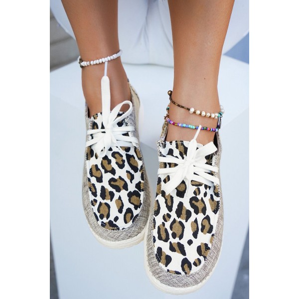 Gray Leopard Print Lace-up Slip On Sneakers 