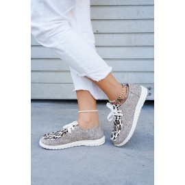 Gray Leopard Print Lace-up Slip On Sneakers