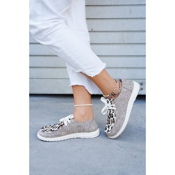 Gray Leopard Print Lace-up Slip On Sneakers 