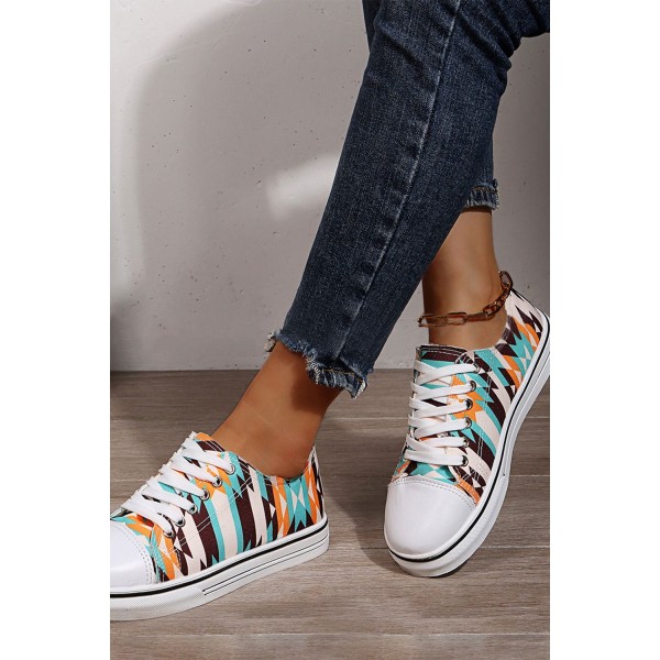 White Round Toe Casual Low Top Lace Up Shoes 