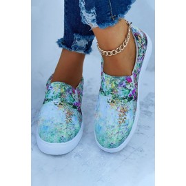 Green Gradient Floral Slip On Canvas Sneakers