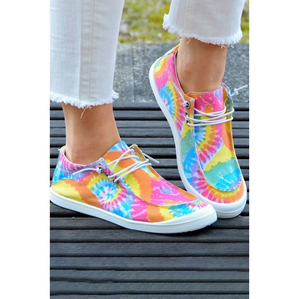 Multicolor Tie Dye Print Drawstring Slip On Canvas Sneakers 