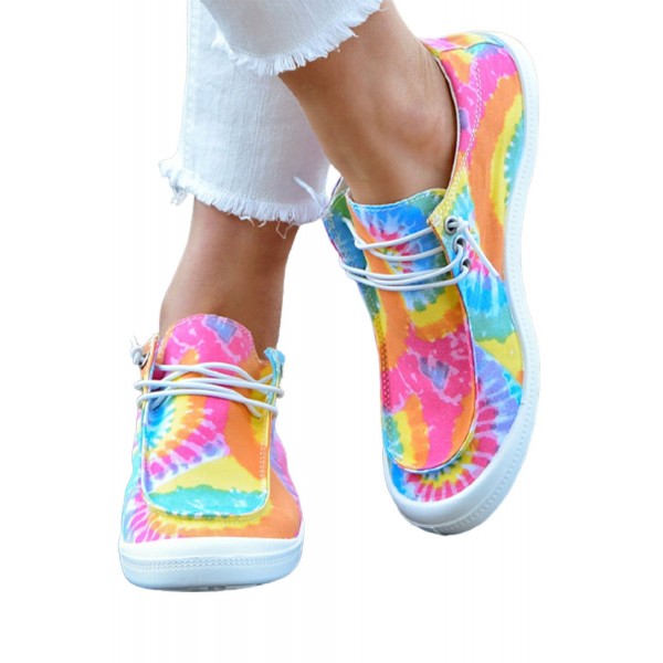 Multicolor Tie Dye Print Drawstring Slip On Canvas Sneakers 