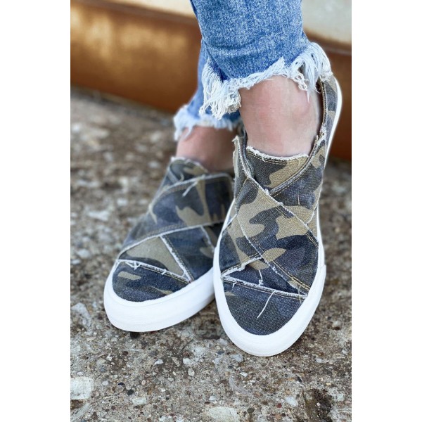 Cross Straps Camo Flat Canvas Sneakers 