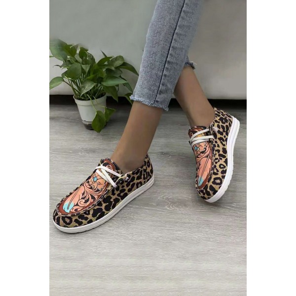 Leopard Floral Crisscross Flat Foot Loafers 