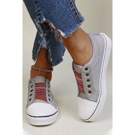 Gray Striped Round Toe Slip-on Sneakers