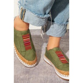 Green Hollow-Out Round Toe Flat Heel Casual Sneakers 